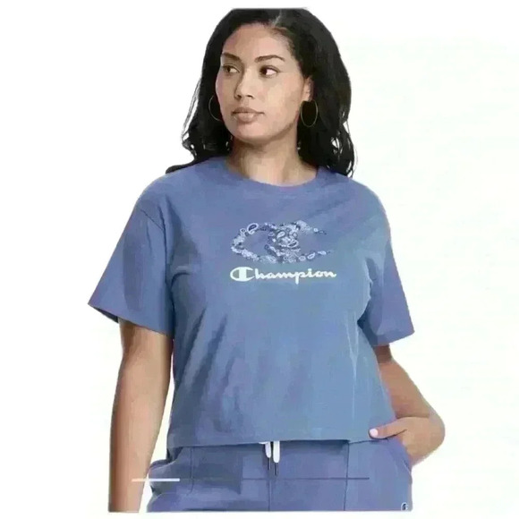 Champion Tops - Champion Womens Cropped Graphic-Print T-Shirt Purple Size M New With Tags gym